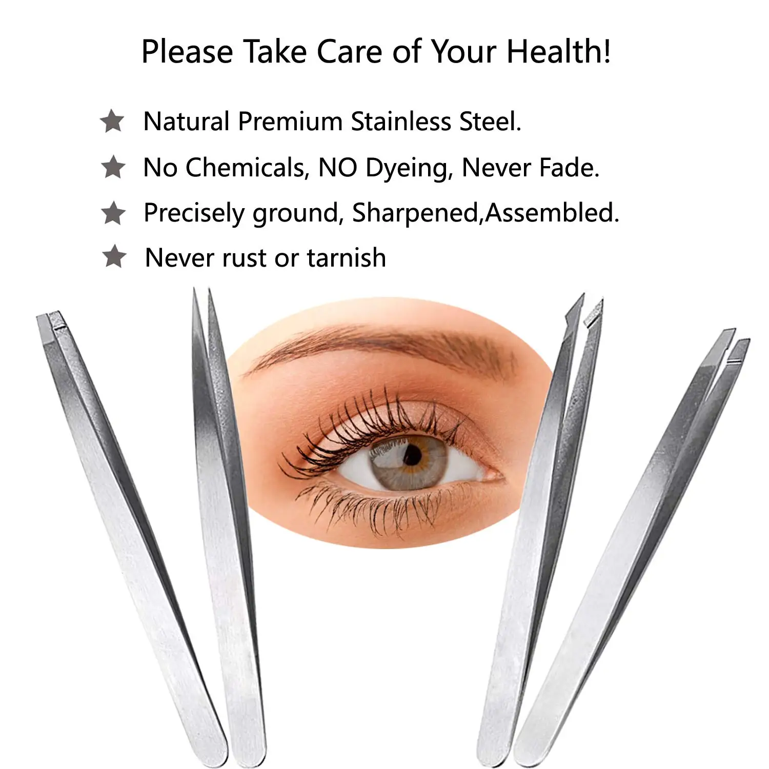 Tweezers Set 4 Piece Professional Stainless Steel Tweezers Best Precision Tweezers for Facial & Ingrown Hairs Splinter