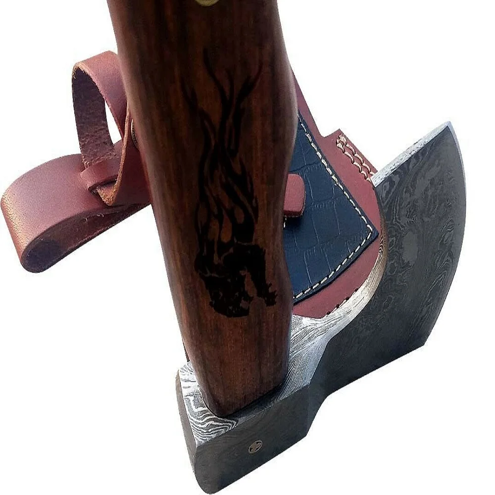 
Custom Handmade damascus Steel Viking Style Axe Camping Axe High Quality Tactical Axe Hatches With leather sheath AX-28 