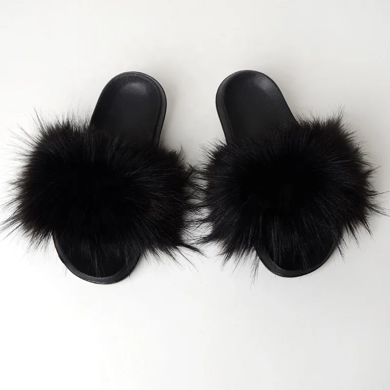 QIUCHEN OEM ODM New Arrival  EVA sole quality faux fur raccoon fox slippers