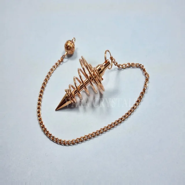 WHOLESALE COPPER COIL METAL PENDULUM KARNAK CONE CHAMBER EGYPTIAN SPRING CAGE HOLLOW POINTED SHAPE SEVEN CHAKRA PENTAGRAM