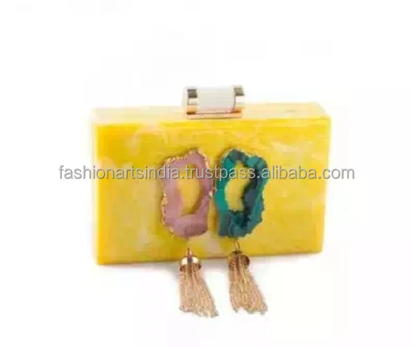 
Resin Rhinestone agate Evening Bag hand Lady Clutch in geometric color 2020 Hot Sale 