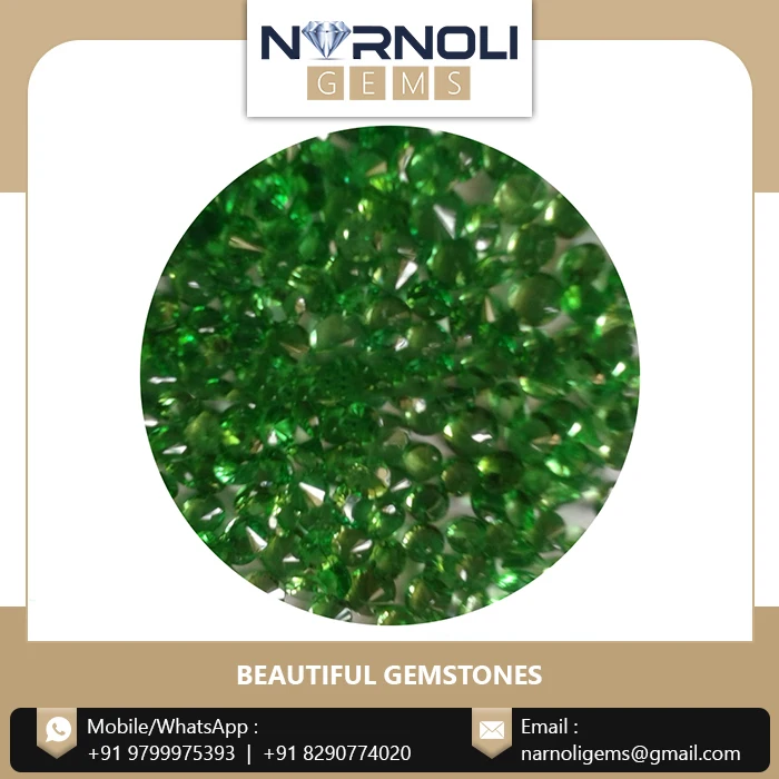 Finest Grade Optimum Quality Round Cut Faceted Tsavorite Garnet Gemstone Wedding & Anniversary Ring Jewelry Manufacturer