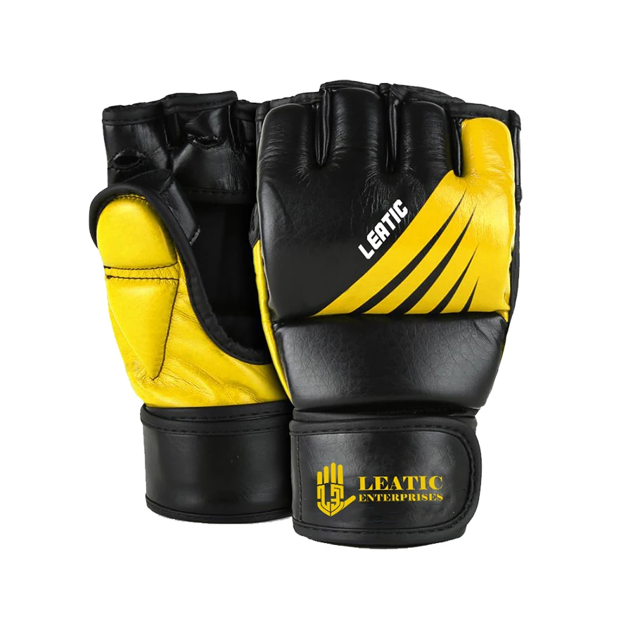 Leather MMA Gloves Boxing Gloves More Padding Fingerless Punching Bag Gloves for Kickboxing for Men Women