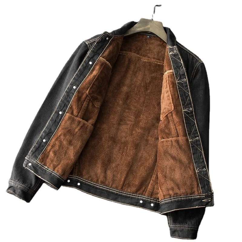 MDJ006 hot sale warm thicken coat men winter jacket plus size coat fleece jean jacket black denim jacket men plus size