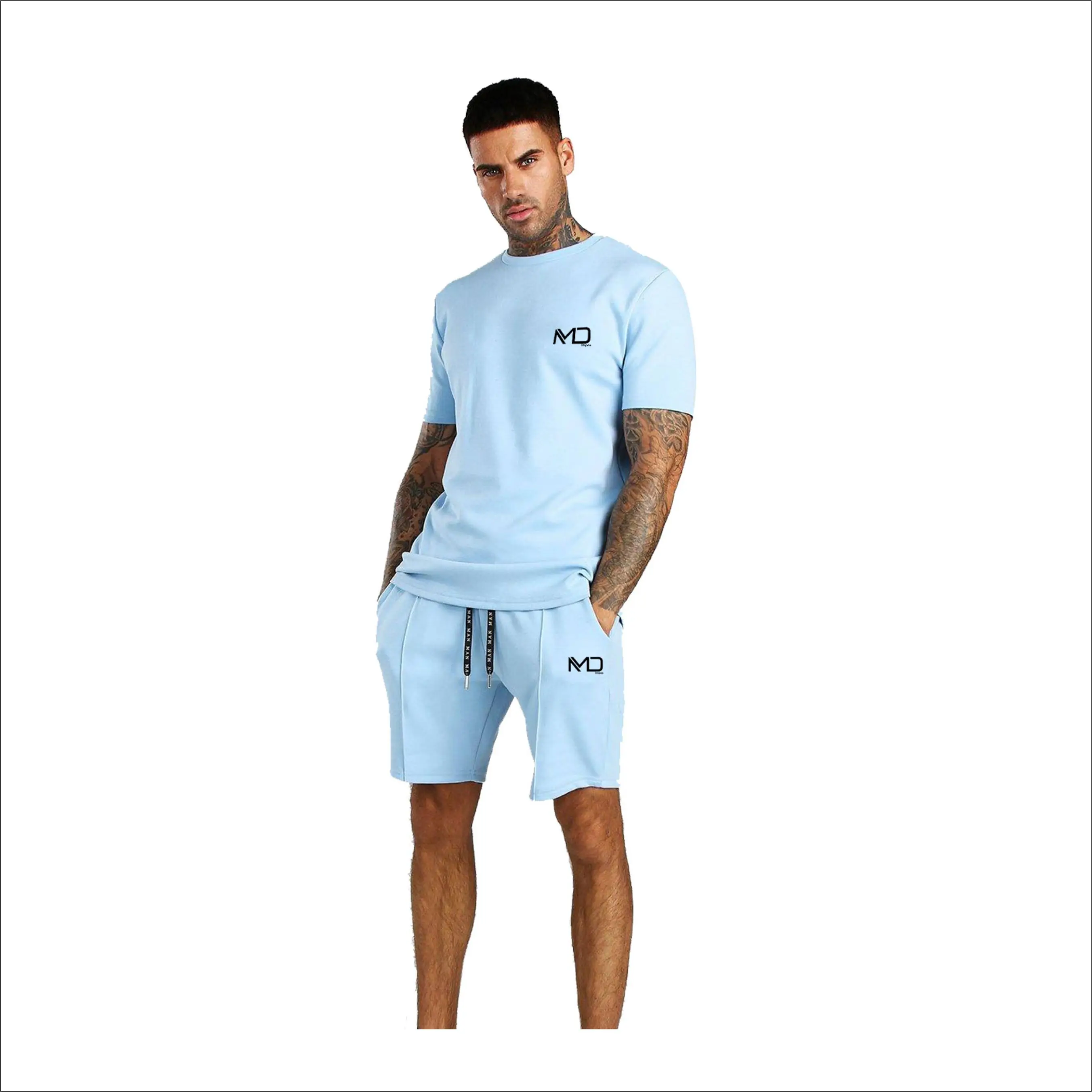  Полностью сделанный на заказ хлопковый двойной комплект шорты и футболка с боковыми полосками вашим собственным дизайном