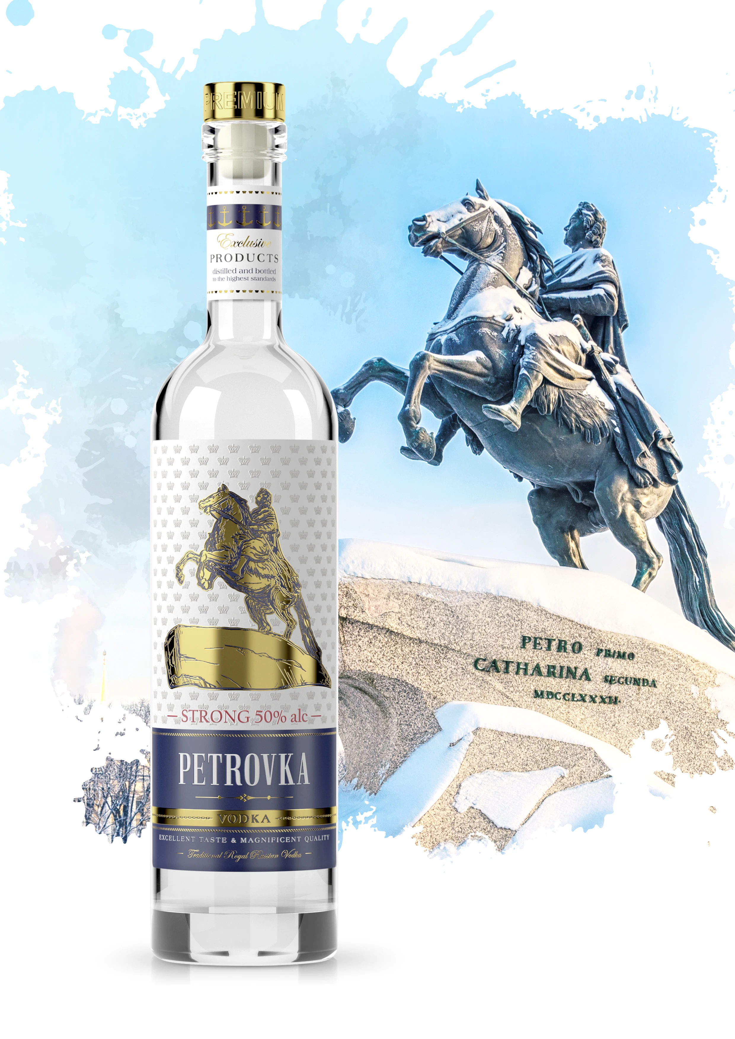Алкогольные напитки премиум-класса (50% alc.) 500 мл «PETROVKA» мощная русская натуральная водка