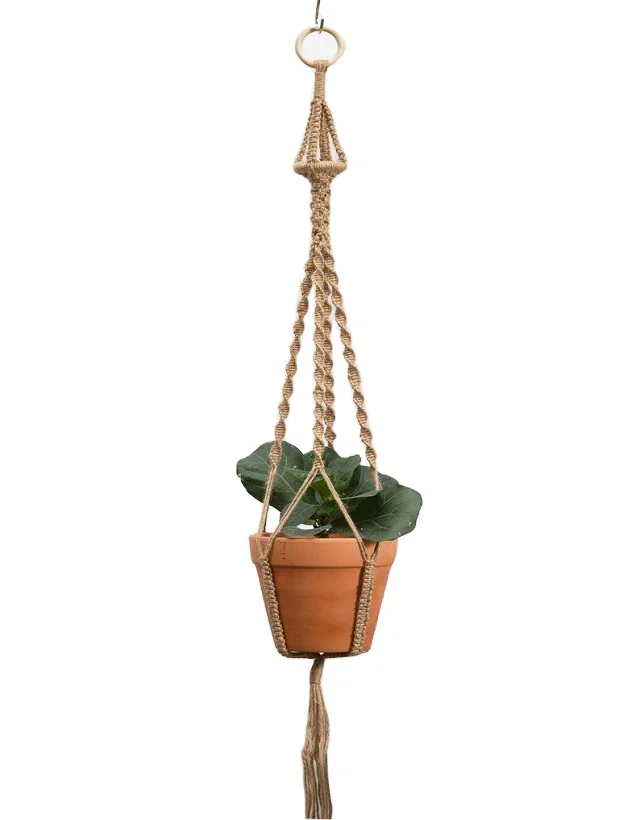 Sustainable Jute Rope  Hand Made Classic Pattern Plant Holder For Natural Living