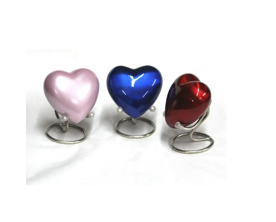 Mid Night Blue Heart Cremation Urn Colorful Metal and Wood for Ashes of Adults Babies Pets Memorial Occasions