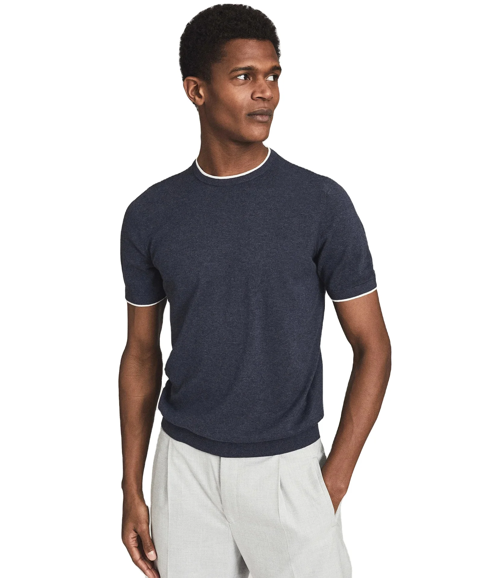 Custom Knitted Crew Neck Top Indigo Melange On Wholesale rate Best Quality Tshirt black color tshirt for men and women kids