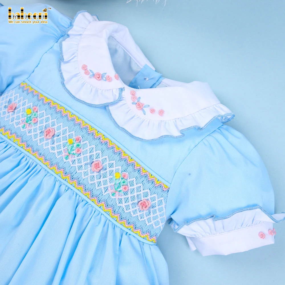 Rbrooch OEM ODM Kids Smocked Dresses Wholesale Manufacturer - BB2512 Brooch with White Floral Geometric 3D Children Summer Short