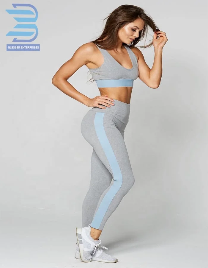 High Quality Women Fitness Clothing Sport Wear Yoga Set Gym Jogging Suits Running Leggings with Side Stripes