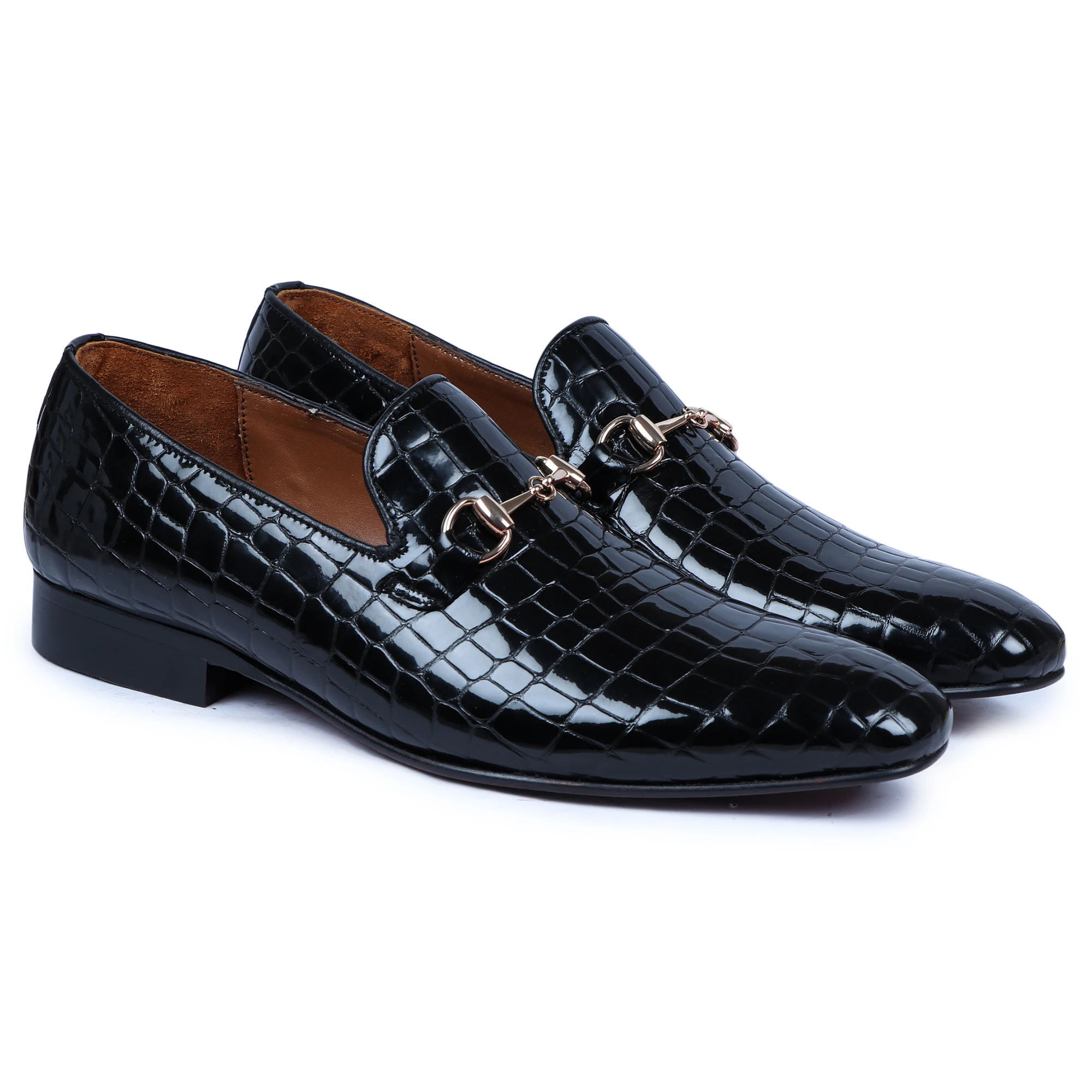 
Мужские стильные мокасины из лакированной кожи с тиснением Croco 