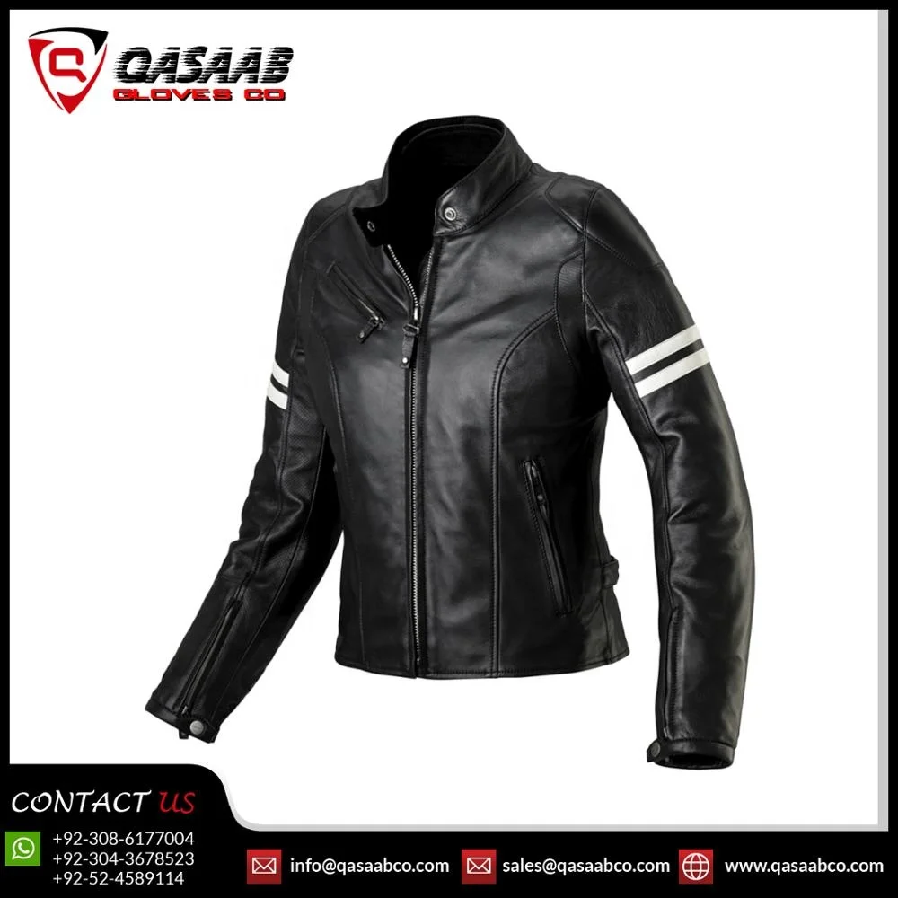 White-Striped New-Arrival Winter Breathable Genuine Leather Coat Motorbike Woman Leather Plus-Size Blacked Denim Jackets