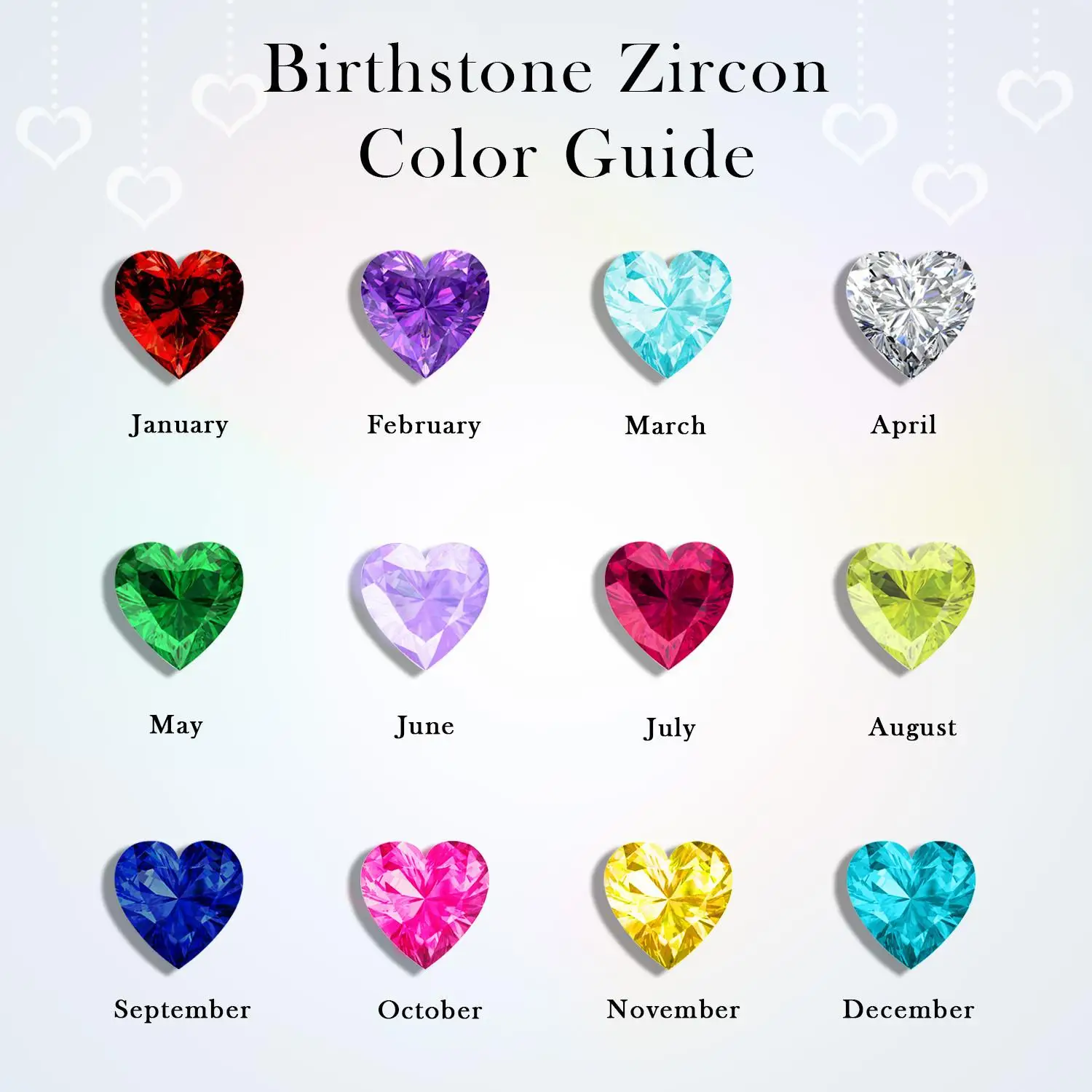 Women Fine Jewelry 925 Sterling Silver Cubic Zirconia Love Heart Pendant Birthstone Necklace