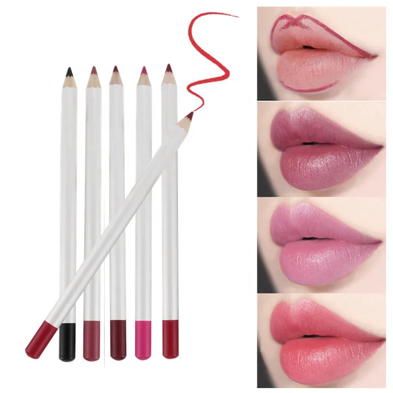 
High Pigment Waterproof Creamy White Wooden Lipliner Pencil Lip Liner Private Label Lip Liners 