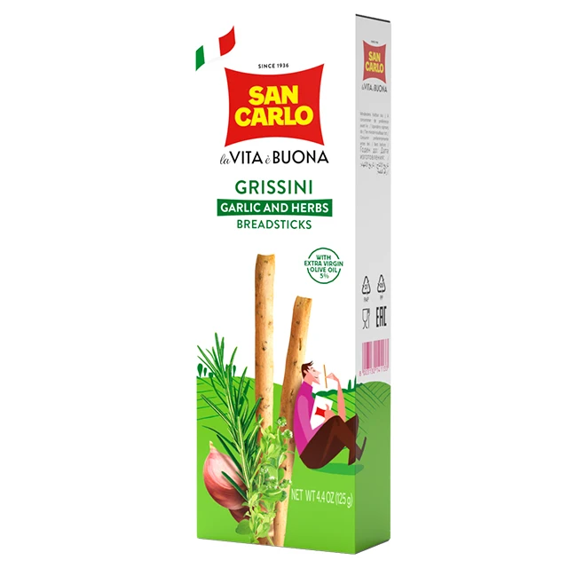 Savory Italian breadsticks extra virgin olive oil grissini garlic & herbs gr 125