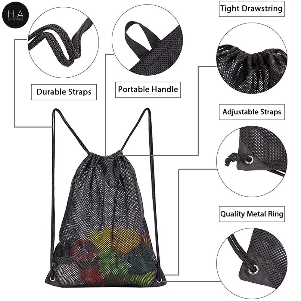 Washable Bag Heavy Duty Mesh Drawstring Bag, Sport Equipment Storage Bag for Beach, Swimming Washing Bag