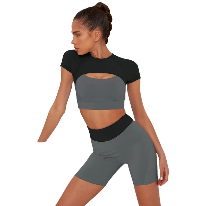 Outfits Sport Set Sleeveless Sweatshirt Short Pant Cropped Jogger Set For Women Halter Back 2 Piece Sport Wear