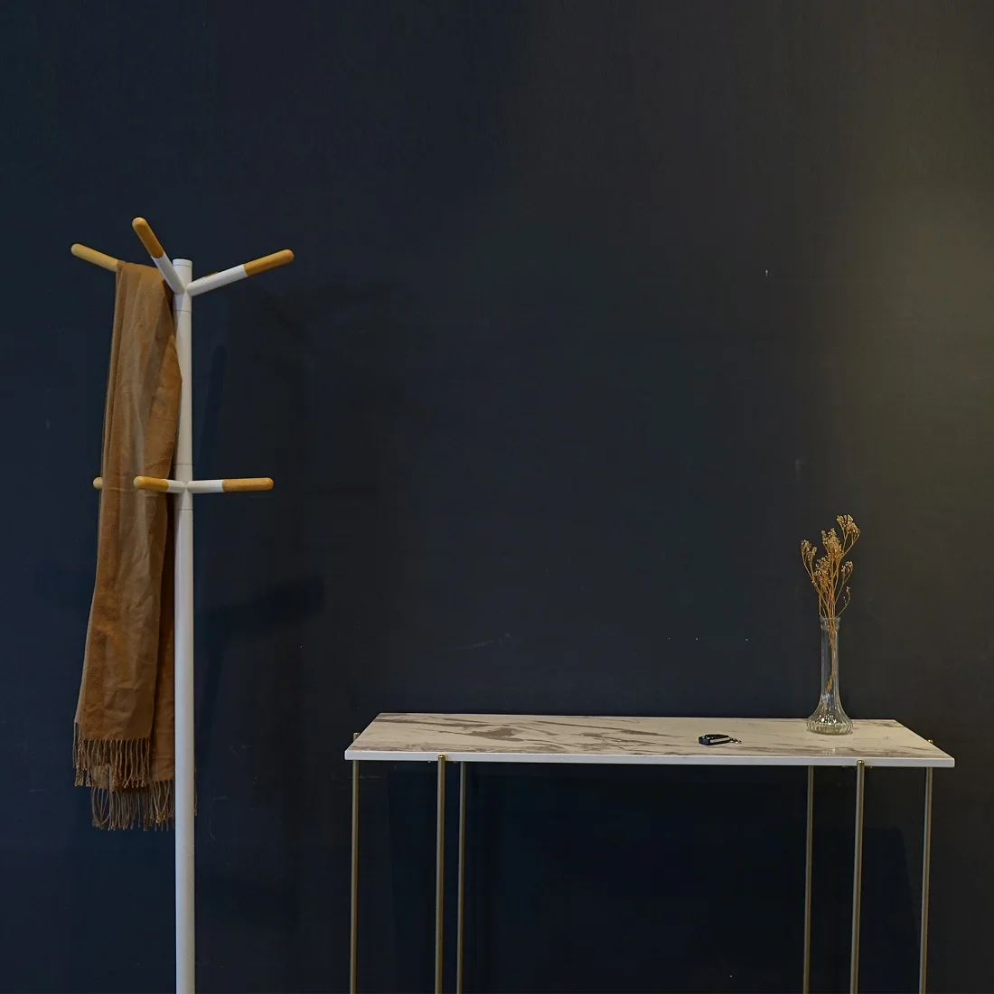 White Top Gold Marble Contemporary Console Table with Gold Base