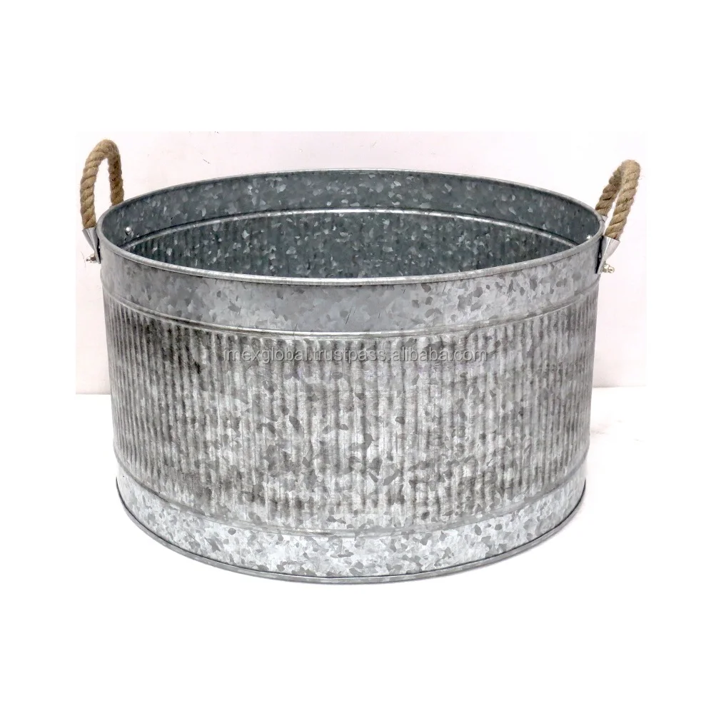 Galvanized Metal Round Ice Beer Bucket/Wine Cooler