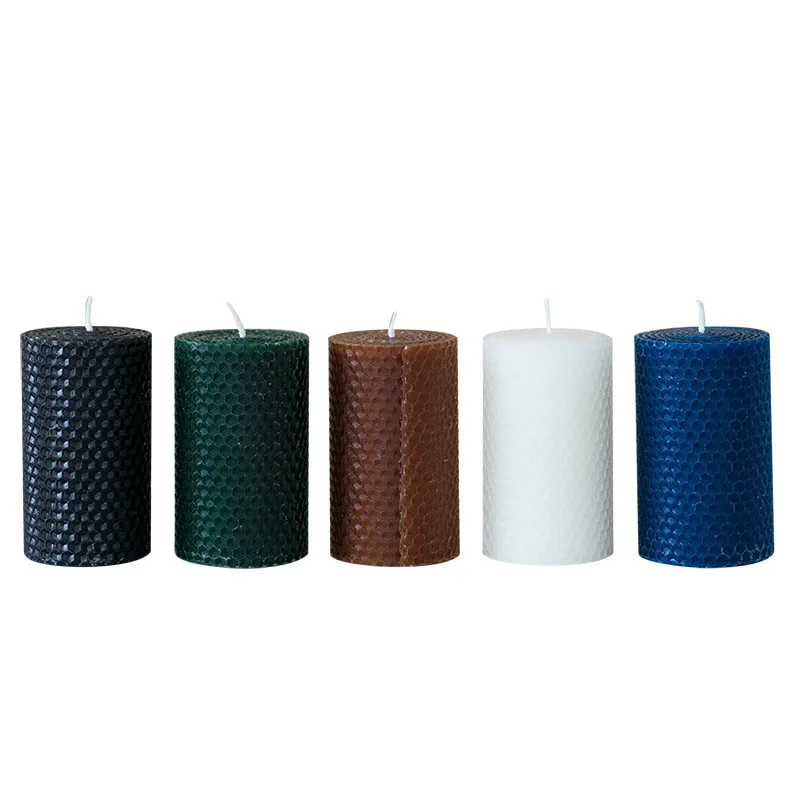 Nordic honeycomb pillar candle INS decor morandi tone candle handmade rolled beeswax candle