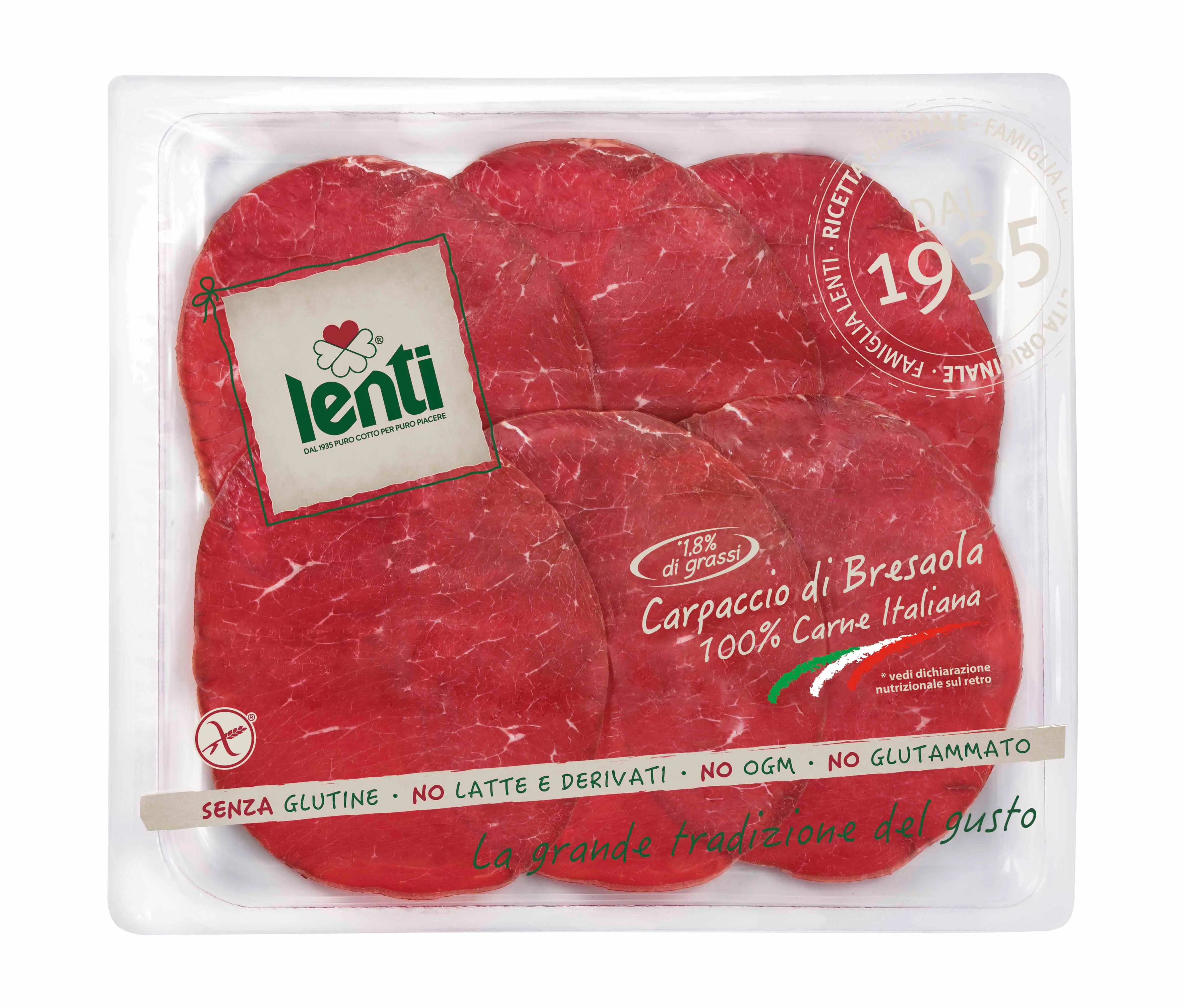 Carpaccio di Bresaola Italian Beef slow-marinated with LENTI recipe Presliced Trays 0,100 kg