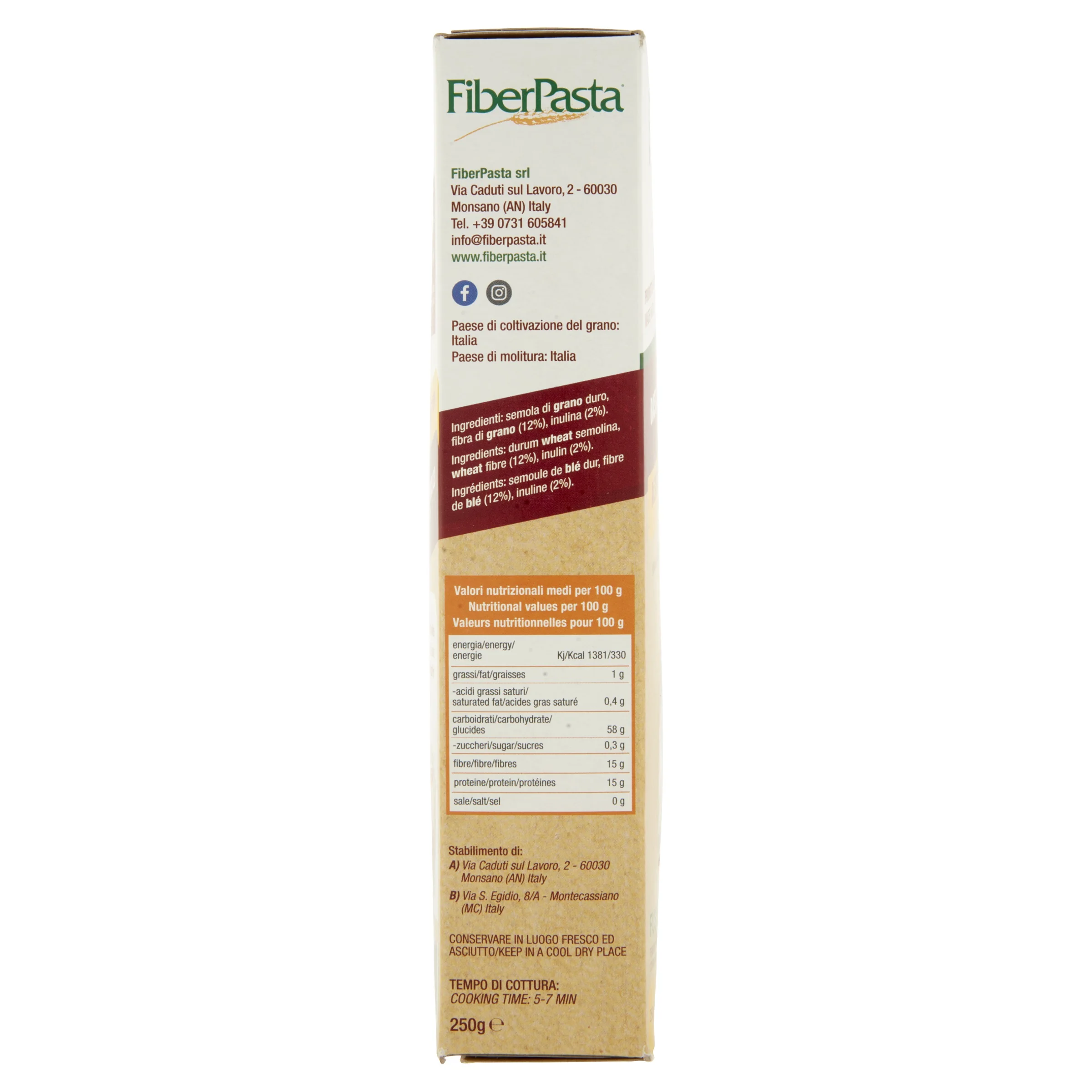 HEALTHY PASTA FUSILLI 250g - ITALIAN PRODUCTION WITH LOW GLYCEMIC INDEX  AND LOW NICKEL - HIGH FIBRE - PASTA WITH BENEFITS