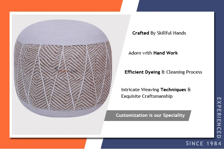 Exclusive Sale on High Grade Hand Made Pure Jute Cotton Poufs from Direct Manufacturer