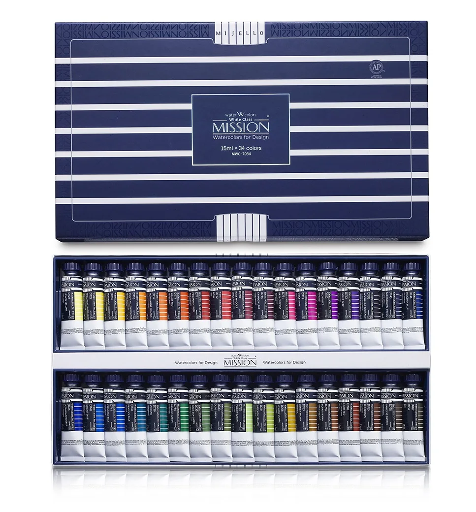 Mijello MISSION WHITE CLASS Design Watercolor Set (15ml x 34 Colors)