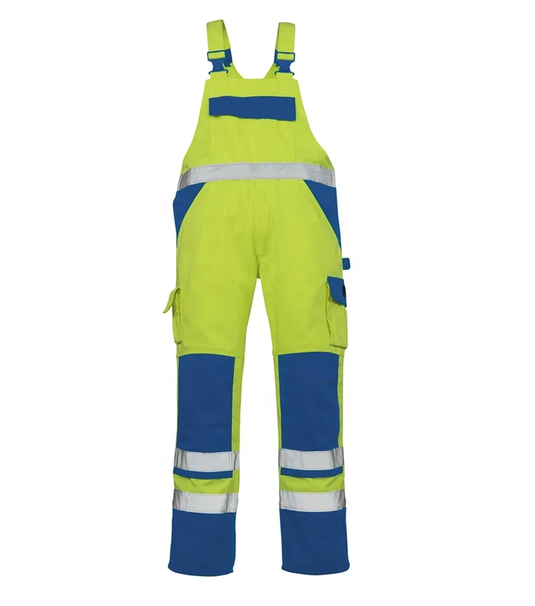 Wholesale  Poly cotton Yellow Black Reflective Tape Painter Bib Pant Mens Uniform Work Cargo Pant Workwear Overall
