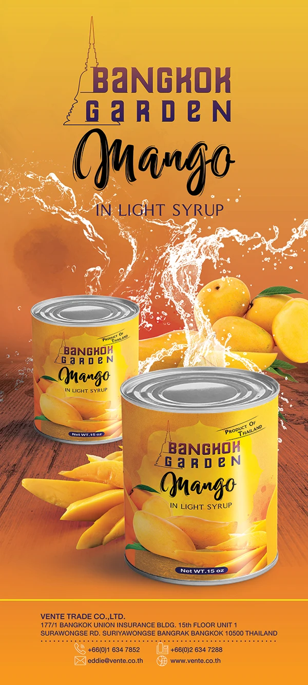 Premium Thai Fresh Fruit - Canned Mango Slices 15oz with Light Syrup and High Quality from Thailand Factory