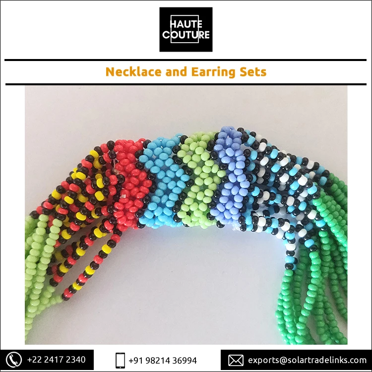 Women and Girls Wear Japanese Jaco Beads Made Garland Pattern Necklace and Earrings Jewelry Set from Indian Manufacturer