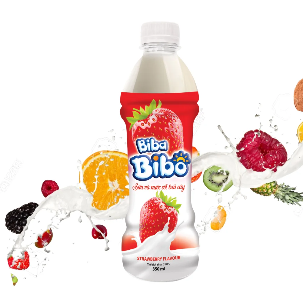 Fruit Milk Drink with Strawberry flavor PET bottle 350ml from organic milk combined with fresh fruit in Vietnam