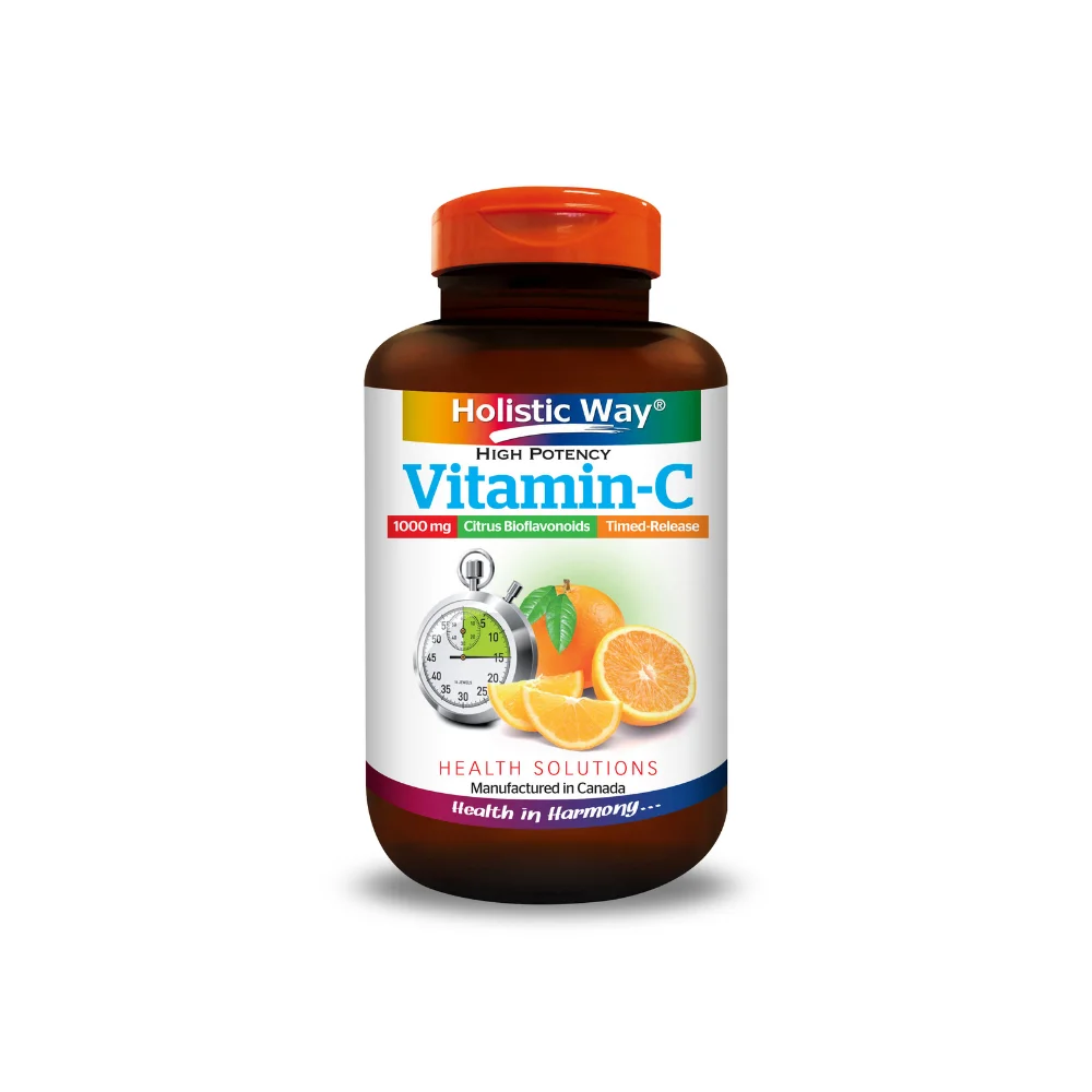 Vitamin-C 1000mg Timed-Release (100 Caplets) Maintain Healthy Capillaries Supplement Holistic Way