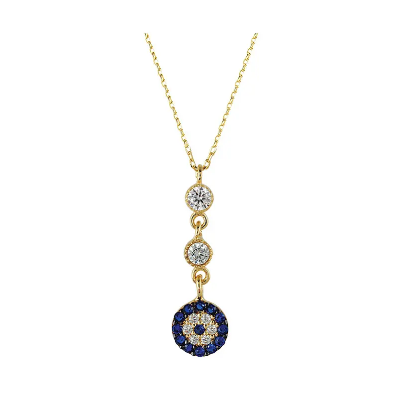 14K Solid Gold Turkish Nazar Charm Light Necklace Fine Jewellery for Women Made in Turkey