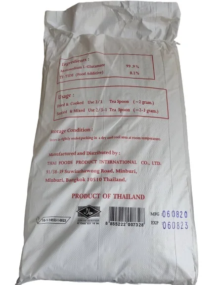 Manufacturer High Purity Monosodium Glutamate Seasoning Powder for Foods from Thailand with 25 Kg per Bag