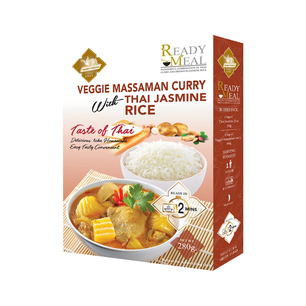 Veggie Massaman Curry with Thai Jasmine Rice 280g Ready To Eat Meal Delicious Easy and Tasty Homemade Product