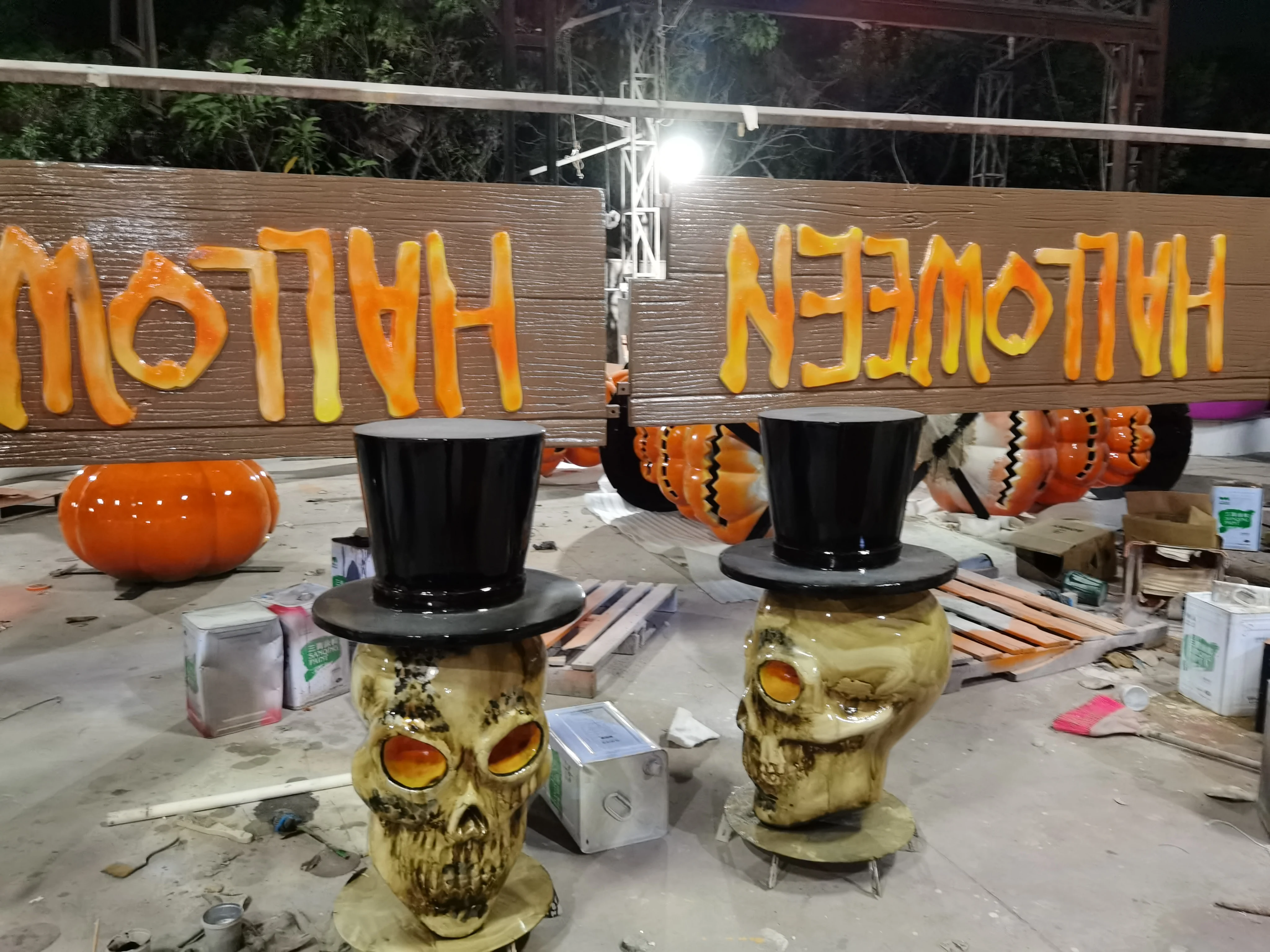 Pumpkin cart halloween fiberglass decoration