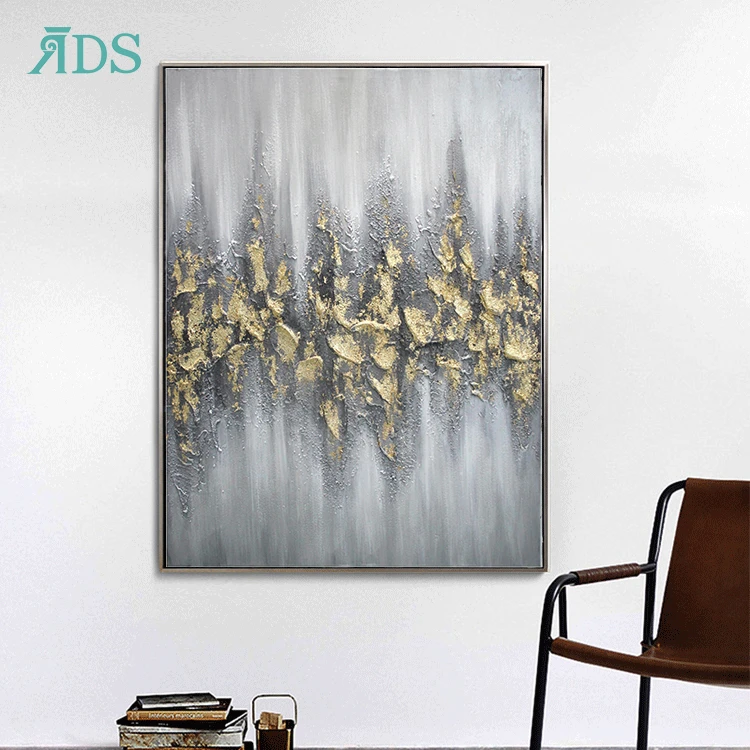 
Handpainted Oil Paintings Glitter Gold Foil Art Large Abstract Canvas Painting 