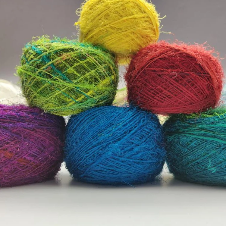 Recycle sari silk Yarn Hand made handspun sustainable yarn made from factory silk waste for knitting crochet Art and craft