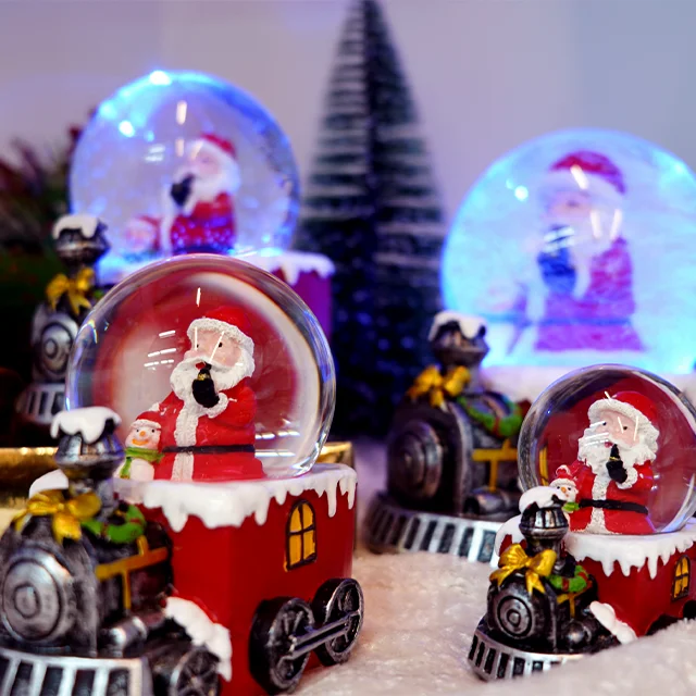 KG Xmas Resin Crafts Noel Navidad Factory Wholesale Musical Christmas Snowglobe Christmas Snow Ball With Light And Santa Statue