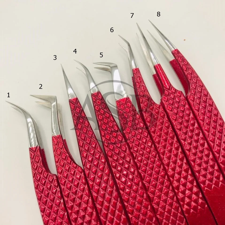 Blood Red powder coated Japanese Stainless steel Diamond grip eyelash extension tweezers volume tweezers