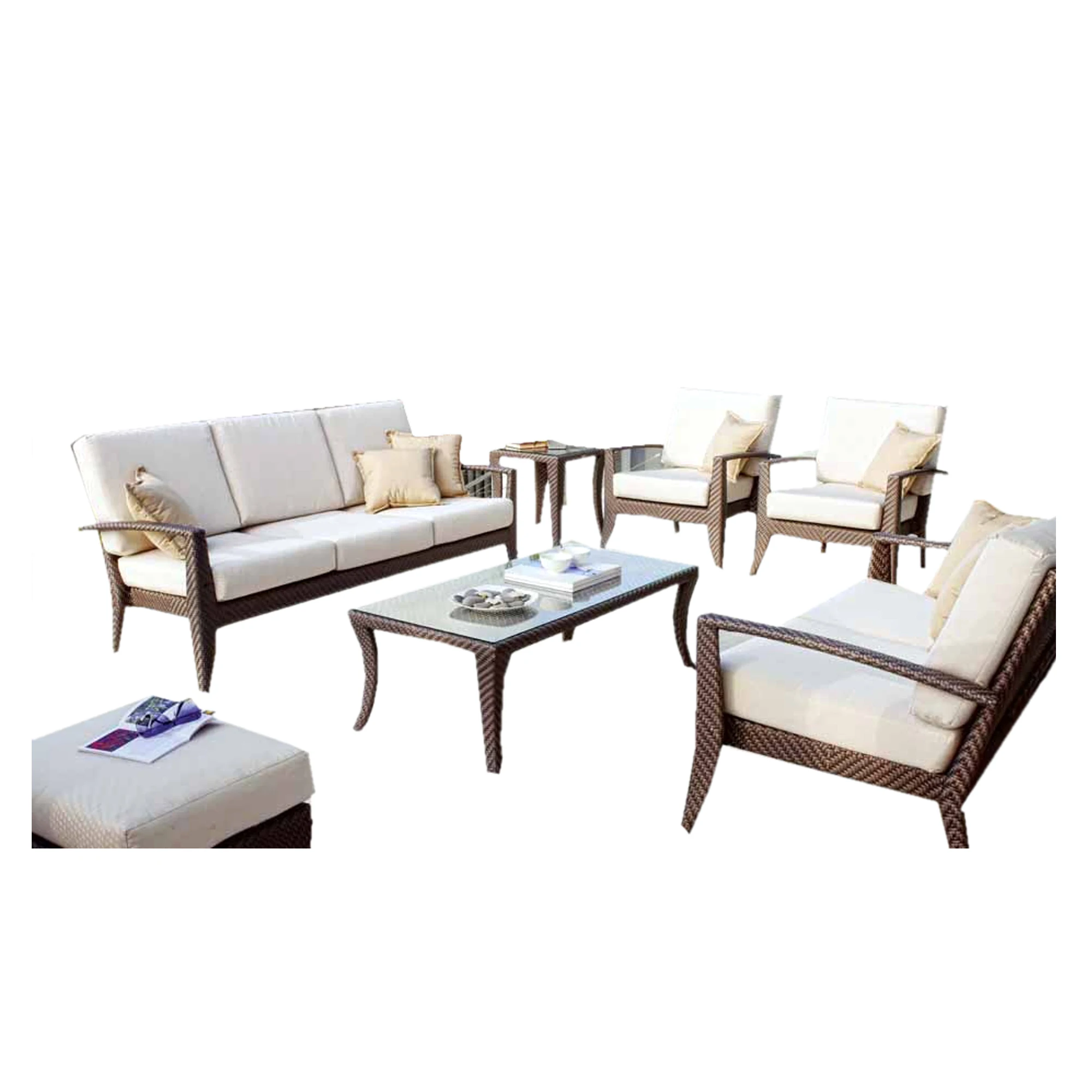 hot sale patio sofa set modern aluminium frame rattan weaving sofa set outdoor garden patio sofa set with cushions