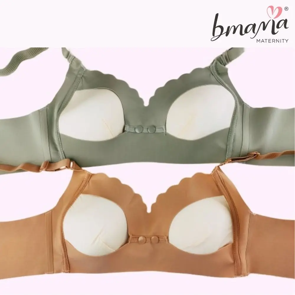 Hot Seller Deep V Green Colour Embroided Adjustable Straps Super Soft & Smooth Pure Series Silk Maternity Bras Breastfeeding