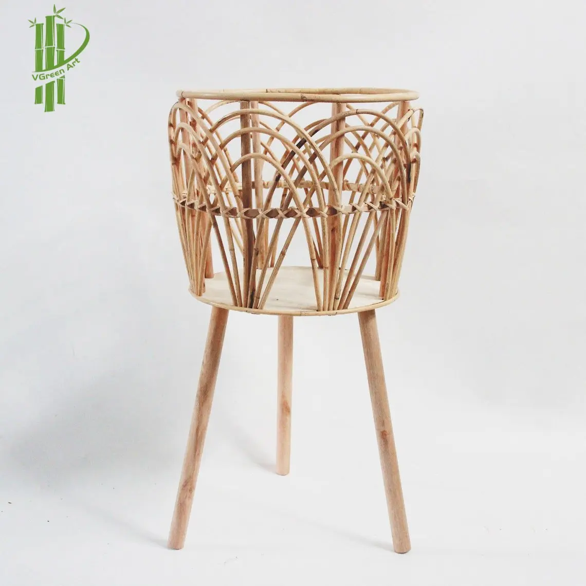 Hot sales rattan potted plant with legs bamboo plant pots shelf flower pots