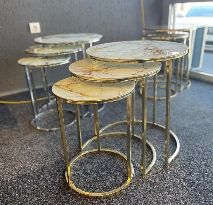 Living Room Nesting Stacking Set Stainless Steel Coffee Tables Center Table C design 3 pieces