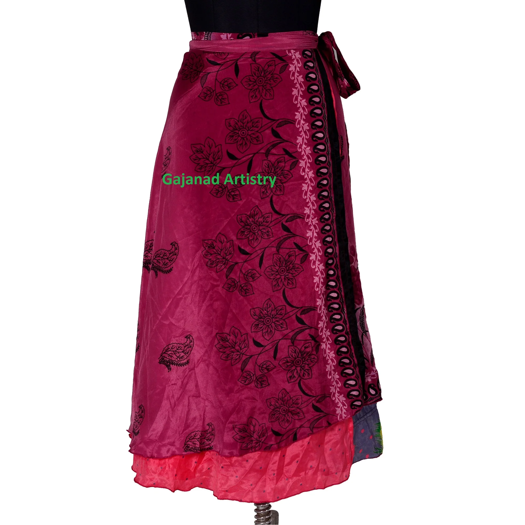 Двусторонняя длинная юбка с запахом винтажные шелковые длинные юбки-сари индийская шелковая Двухслойная в стиле бохо хиппи