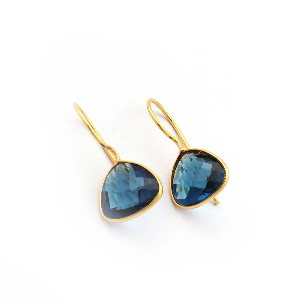 Mode Joyas 18 карат Позолоченные лондонские синие Топаз Драгоценные Камни крючок ювелирные изделия для социальных функций драгоценных камней изделия. E-447