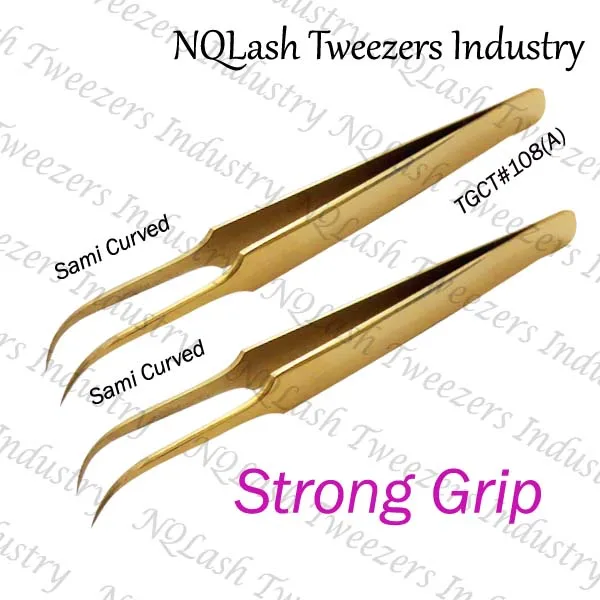 
Top Quality Titanium Gold Color Lash Tweezers / Beautiful Style Titanium Gold Eyelash Extension Tweezers 