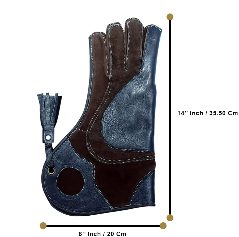 TRQSONS Cow-Hide Falconry Nubuck Leather Gloves for Eagle Hawk Hunting Birds Pets 14_ Long,Wide Cuff Left Hand